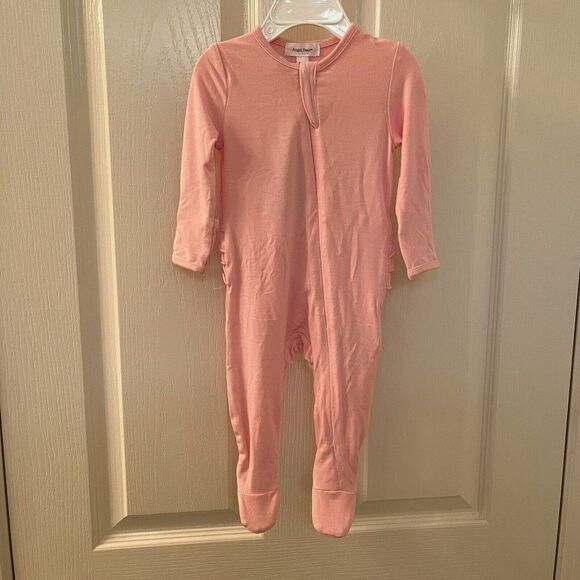 Angel Dear Pink Ruffle Zipper Footie Sleeper Bamboo Size 3-6 Months NWT